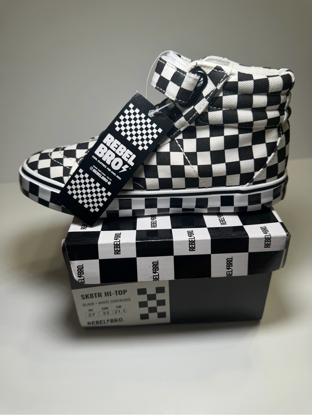 Rebel Bro Kids Checkerboard High-Top Sneakers - Black & White 2Y
